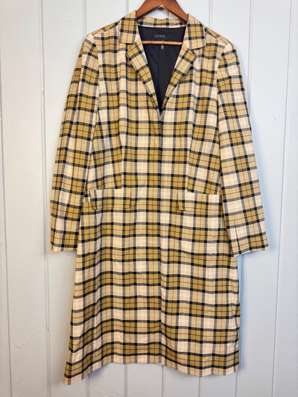 1. State Folklore Plaid Notched Lapel Mac Checked Trench Coat Lightweight XL